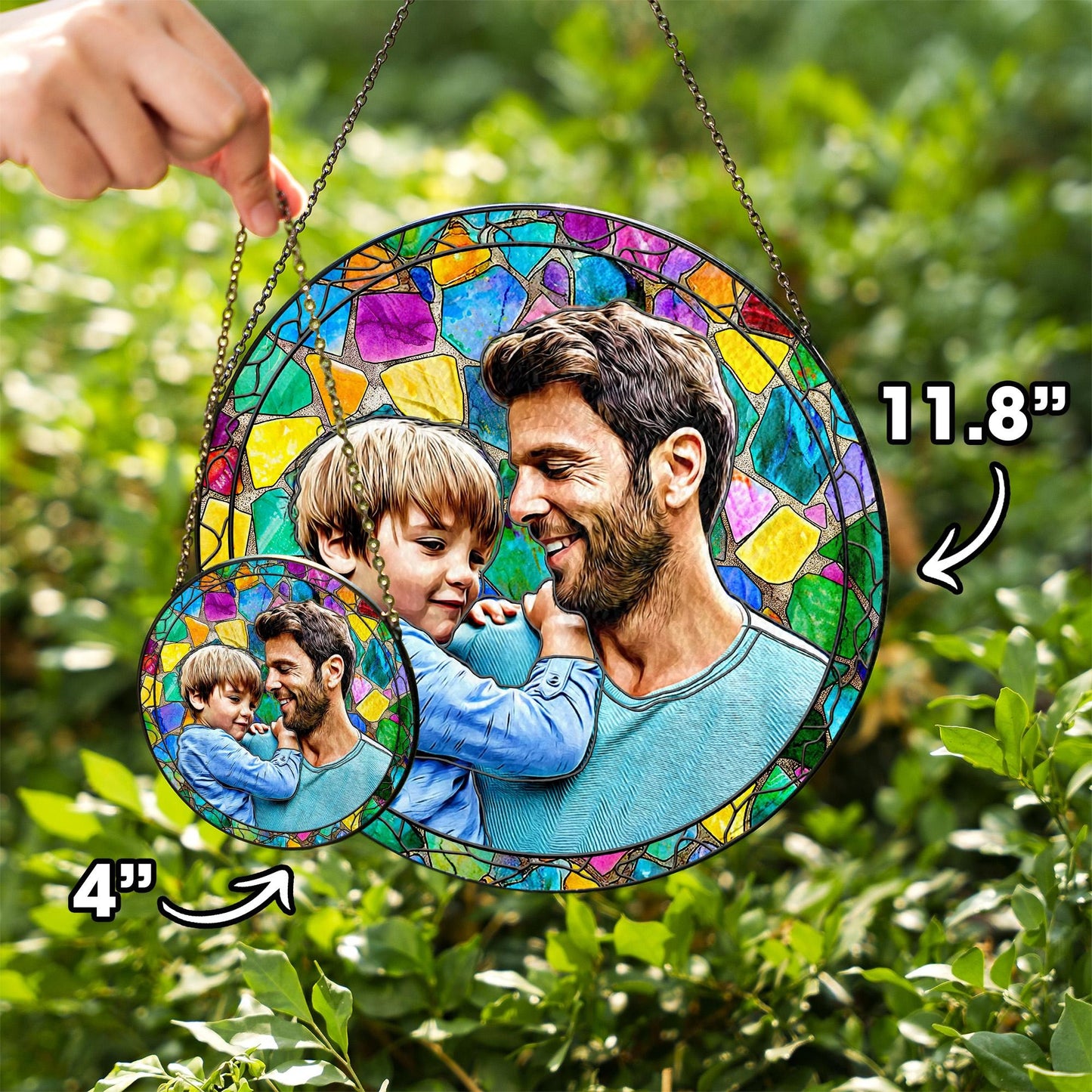 Netecom Personalized Dad Gift – Custom Stained Glass Suncatcher, Father’s Day Birthday Christmas for Dad Men, Photo Window Hanging Keepsake