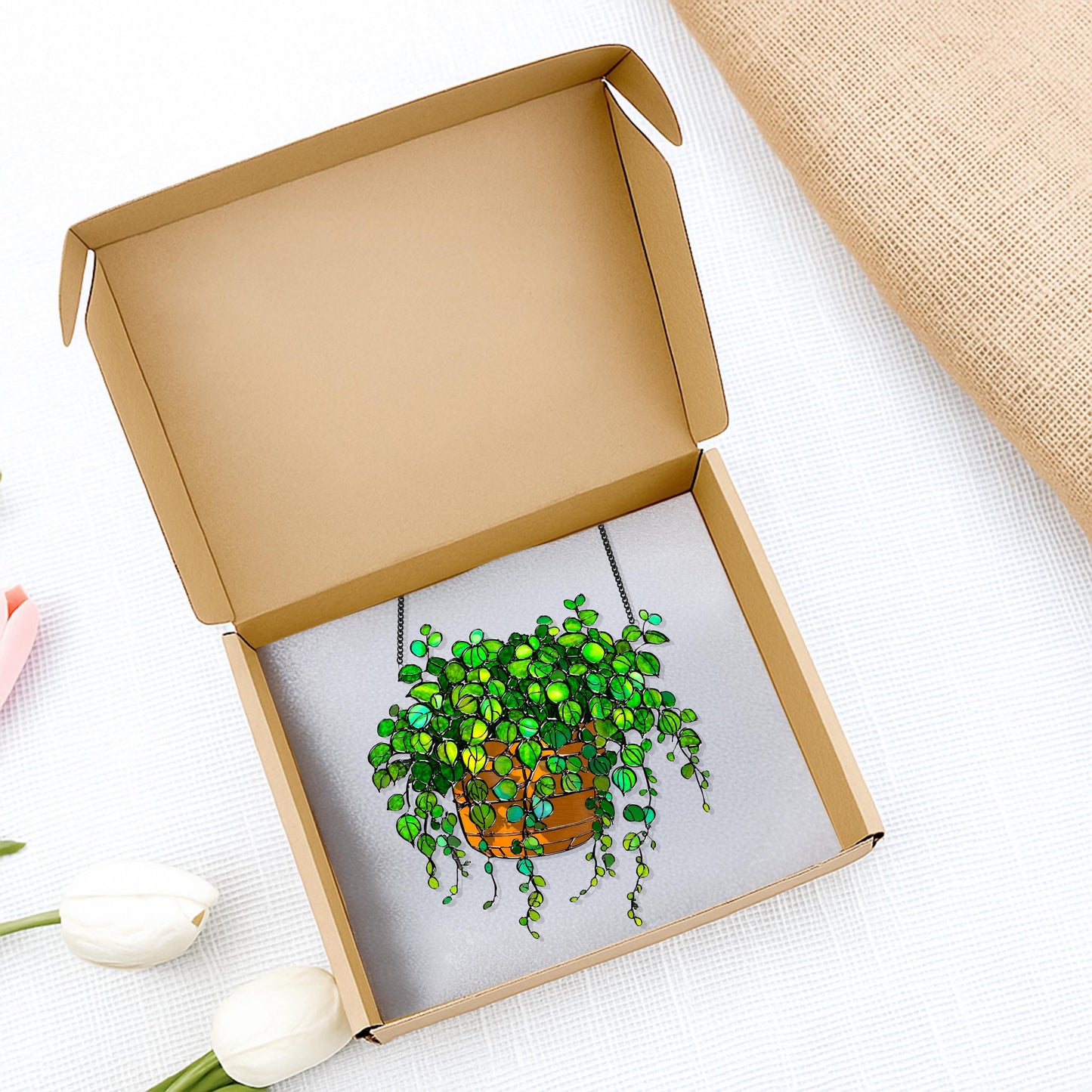 Netecom String of Turtles Acrylic Suncatcher – Faux Stained Glass Window Hanging Decor for Plant Lovers, Botanical Home Art, Garden Decor