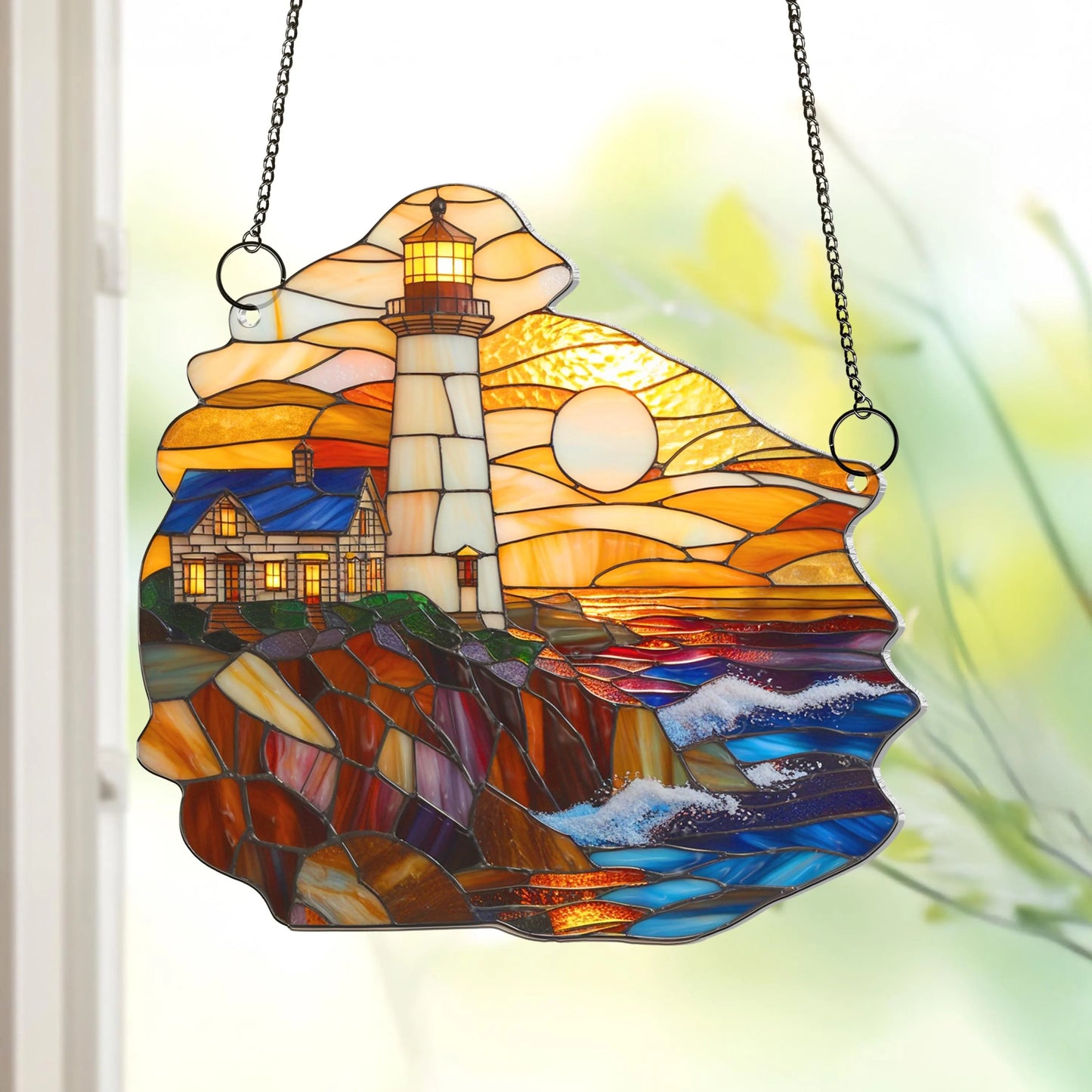 Netecom Coastal Lighthouse Acrylic Suncatcher โ Sunset on the Sea, Beach Decor, Nature Lover Gift, Window Hanging for Home Car
