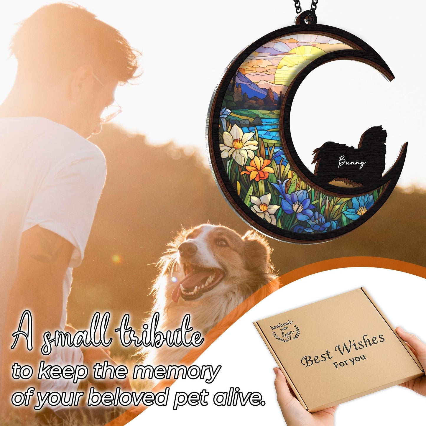 Netecom Dog Loss Memorial Suncatcher – Personalized Pet Memorial Gift, Custom Dog Name Remembrance Ornament, Sympathy Window Hanging