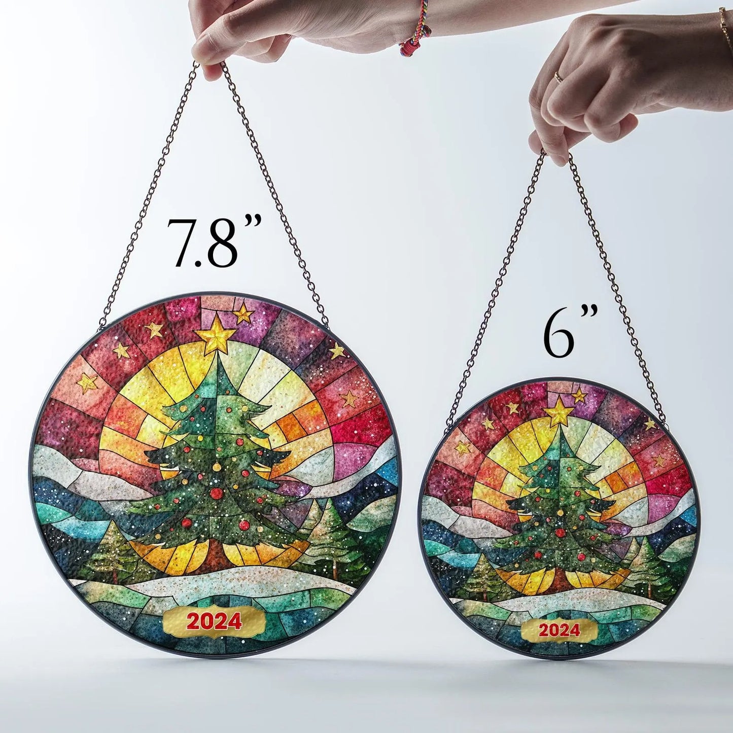 Netecom Christmas Tree Stained Glass Suncatcher, Holiday Window Hanging Ornament, Festive Glass Decor, Gift for Home, Xmas SunCatcher