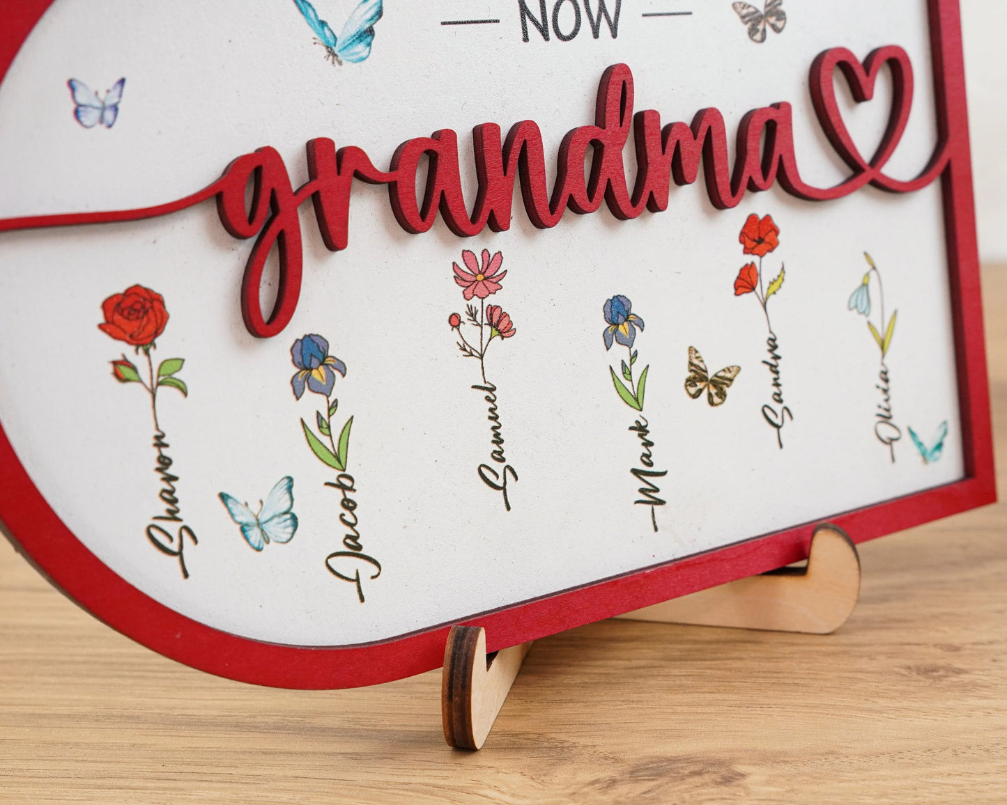 Netecom Personalized Birth Month Flower Wooden Sign Custom Mother's Day Gift for Mom & Nana First Mom Now Grandma Sign Grandmother's Garden Decor Custom Gift for Mom