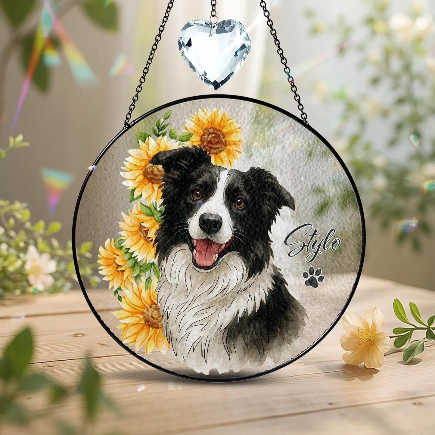 Netecom Personalized Pet Portrait Stained Glass Suncatcher – Custom Pet Memorial Gifts for Dogs and Cats, Handmade Pet Sympathy Window Hanging, Pet Remembrance Keepsake