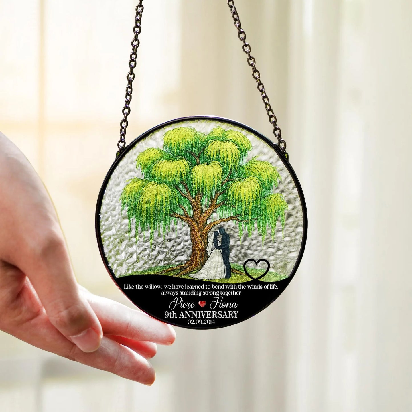 Netecom 9th Anniversary Willow Stained Glass Suncatcher – Personalized Willow Tree Gift, Romantic Keepsake for Couple, Love Anniversary Ornament