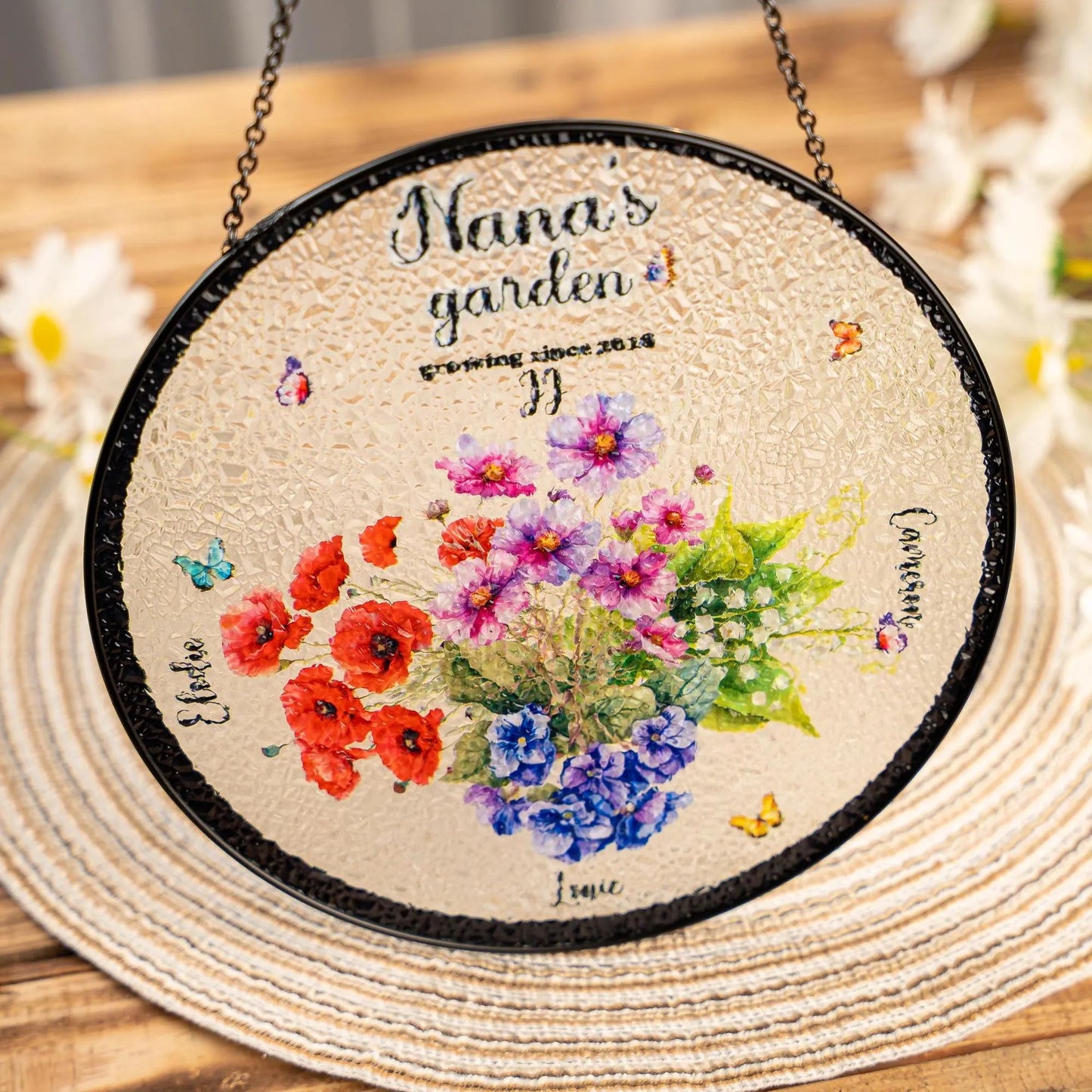 Netecom Personalized Birth Flowers Stained Glass Suncatcher – Custom Grandma’s Garden Gift, Floral Gift for Mom Grandma from Grandkids