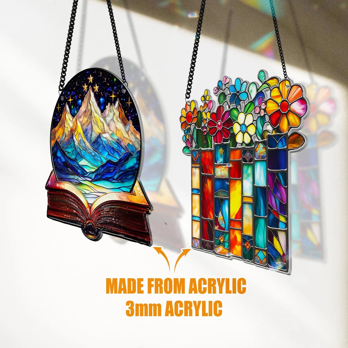 Netecom Bookaholic Acrylic Suncatcher Ornament, Fantasy Book Lover Window Hanging, Bookish Bookshelf Decor, Gift for Readers Bibliophiles