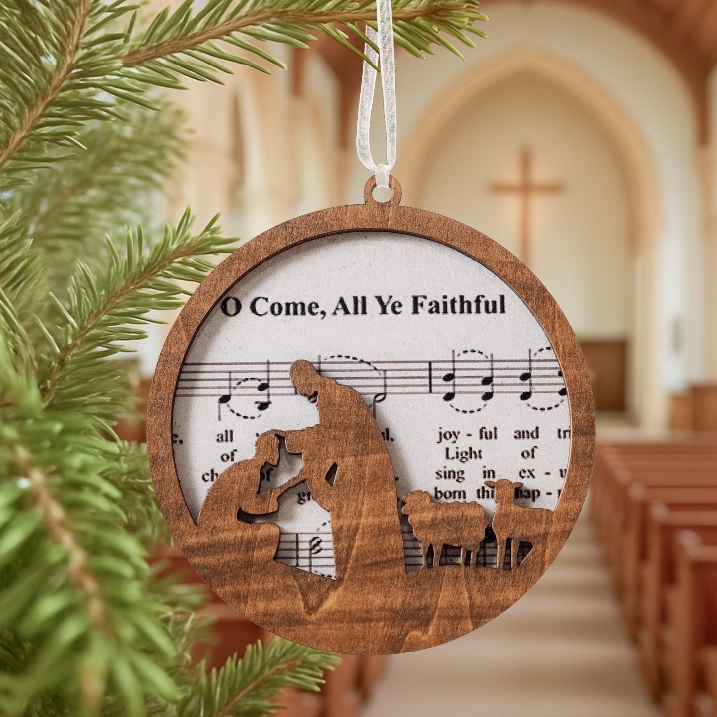 Netecom “Joy to the World” Wooden Christmas Ornament – Layered Nativity Hymn Design, Christian Holiday Decoration