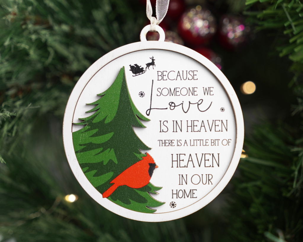 Netecom Cardinal Memorial Ornament – “Because Someone We Love Is in Heaven” Wooden & Acrylic Christmas Keepsake (2 Pieces)