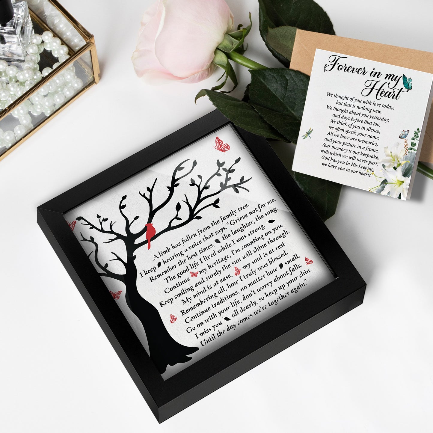 Memorial Frame Gift – Red Cardinal Remembrance Keepsake with Ornament, Keychain & Gift Box