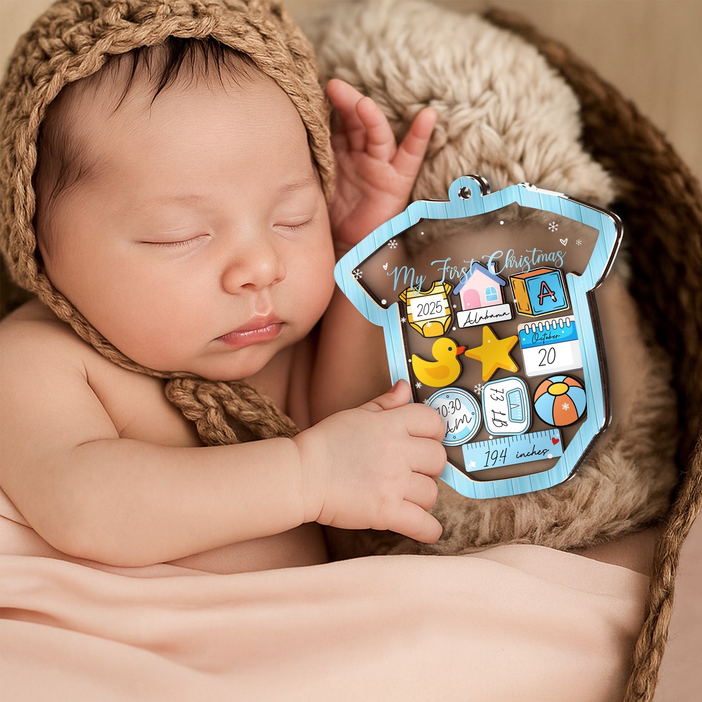 Netecom Baby Boy First Christmas Shaking Ornament – Shaking Acrylic Decoration Gift Box with Tokens & Pen