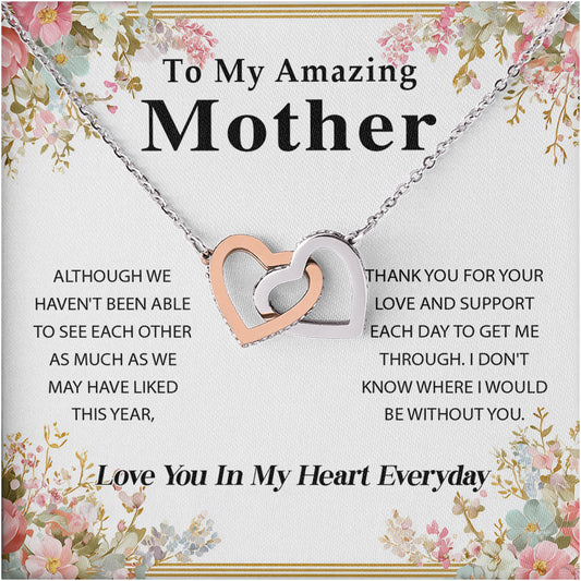 Netecom Personalized To My Amazing Mother Necklace from Daughter, Custom Message Card with Name, Interlocking Heart Jewelry Gift for Birthday, Christmas