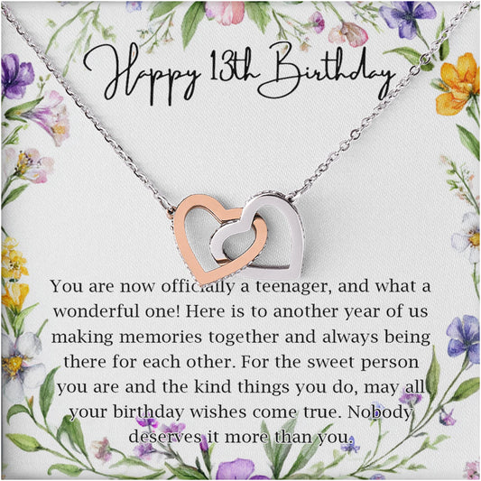 Netecom Personalized Necklace for Daughter, Birthday Gift for Daughter from Mom, Custom Interlocking Heart Jewelry with Age and Name for Graduation Christmas