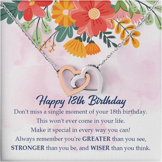 Netecom Personalized Interlocking Heart Necklace, Custom Floral Card Jewelry Gift for Birthday, Graduation, Christmas