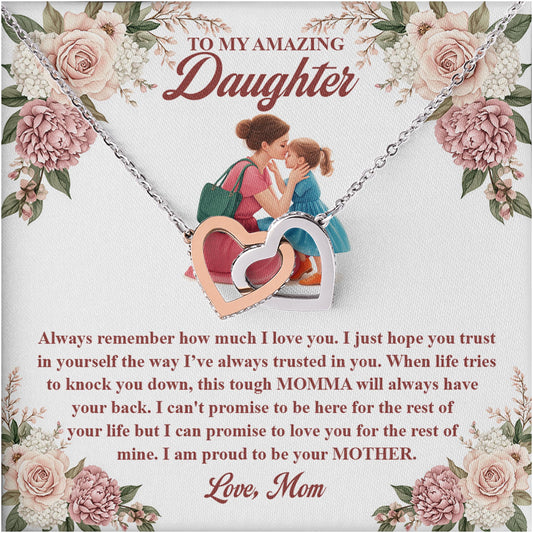 Netecom Personalized Mother to Daughter Necklace – Interlocking Hearts Jewelry with Sentimental Quote Card, Birthday, Graduation, Christmas Gift from Mom