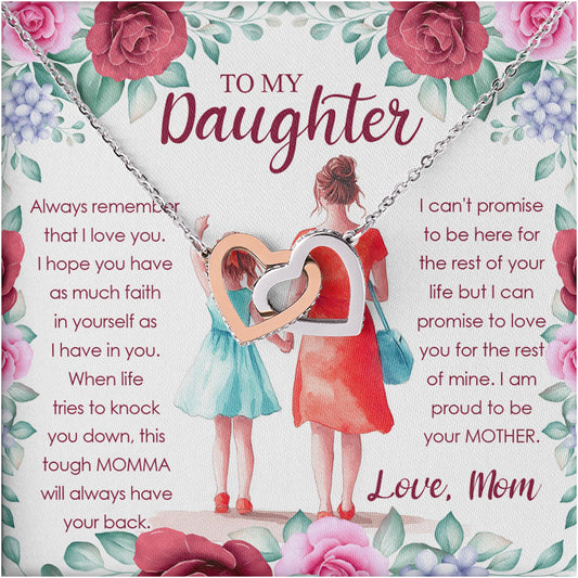 Netecom Personalized Mother to Daughter Necklace – Interlocking Hearts Jewelry with Sentimental Quote Card, Birthday, Graduation, Christmas Gift from Mom