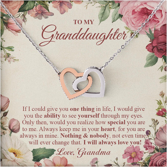 Netecom Personalized Grandma to Granddaughter Necklace – Interlocking Hearts Jewelry with Heartfelt Quote Card, Birthday, Graduation, Christmas Gift from Grandma