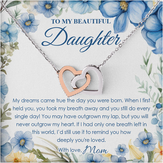 Netecom Personalized Mother to Daughter Necklace – Interlocking Hearts Jewelry with Sentimental Quote Card, Birthday, Graduation, Christmas Gift from Mom