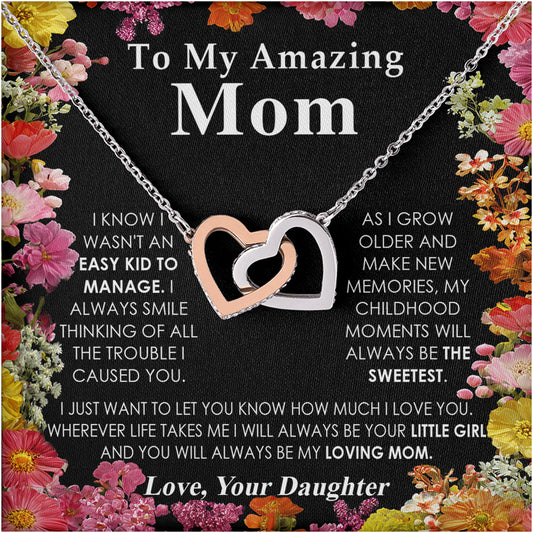 Netecom Personalized To My Amazing Mom Necklace from Daughter, Custom Message Card with Name, You Will Always Be My Loving Mom Interlocking Heart Jewelry Gift for Birthday, Christmas