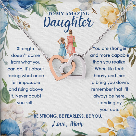 Netecom Personalized Mother to Daughter Necklace – Interlocking Hearts Jewelry with Sentimental Quote Card, Birthday, Graduation, Christmas Gift from Mom