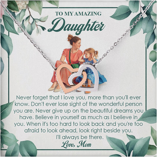 Netecom Personalized To My Amazing Daughter Necklace from Mom, Custom Flowers Message Card with Name, Interlocking Heart Jewelry Gift for Birthday, Christmas (Copy)