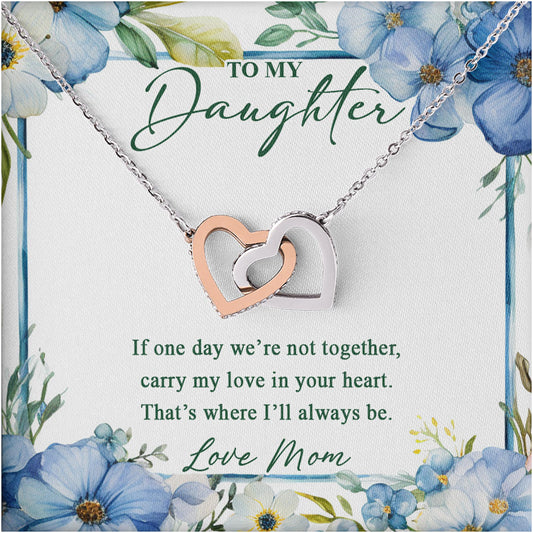 Netecom Personalized Mother to Daughter Necklace – Interlocking Hearts Jewelry with Inspirational Quote Card, Birthday, Graduation, Christmas Gift from Mom