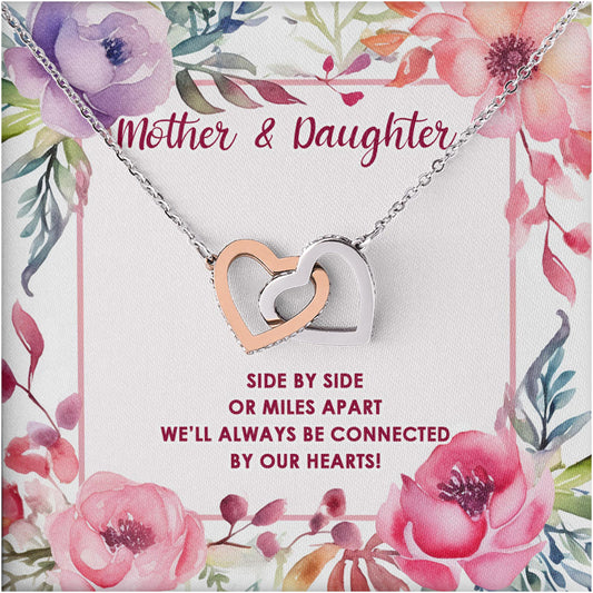Netecom Personalized Mother and Daughter Necklace, Custom Message Card with Name, Side By Side Or Miles Apart Interlocking Heart Jewelry Gift for Birthday, Christmas