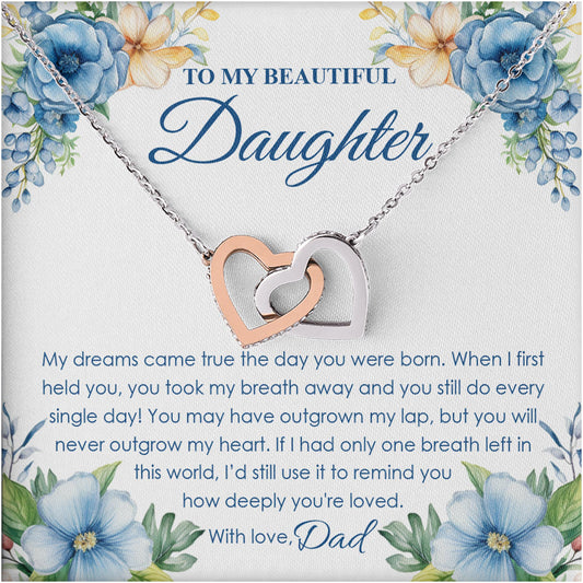 Netecom Personalized Father to Daughter Necklace – Interlocking Hearts Jewelry with Sentimental Quote Card, Birthday, Graduation, Christmas Gift from Dad