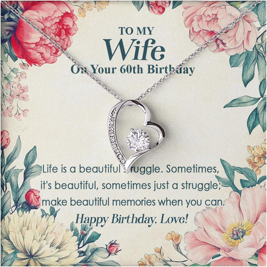 Netecom Personalized 60th Birthday To My Wife Necklace from Husband Soulmate, Custom Message Card with Name, Forever Lover Jewelry Gift for Women, Anniversary, Christmas, Wedding