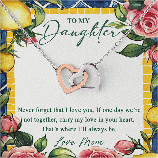 Netecom Personalized Mother to Daughter Necklace – Interlocking Hearts Pendant with Heartfelt Quote Card, Birthday, Graduation, Christmas Gift from Mom