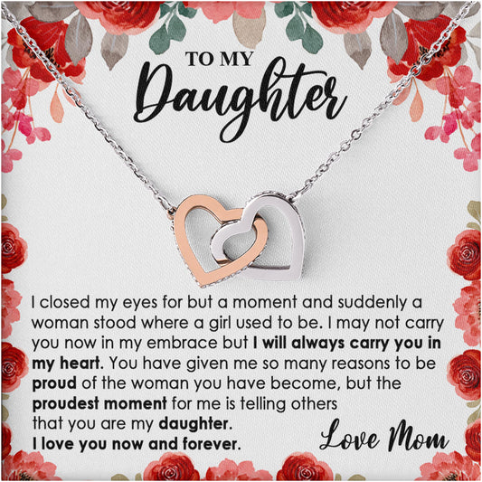 Netecom Personalized Mother to Daughter Necklace – Interlocking Hearts Jewelry with Proud Mom Quote Card, Birthday, Graduation, Christmas Gift from Mom