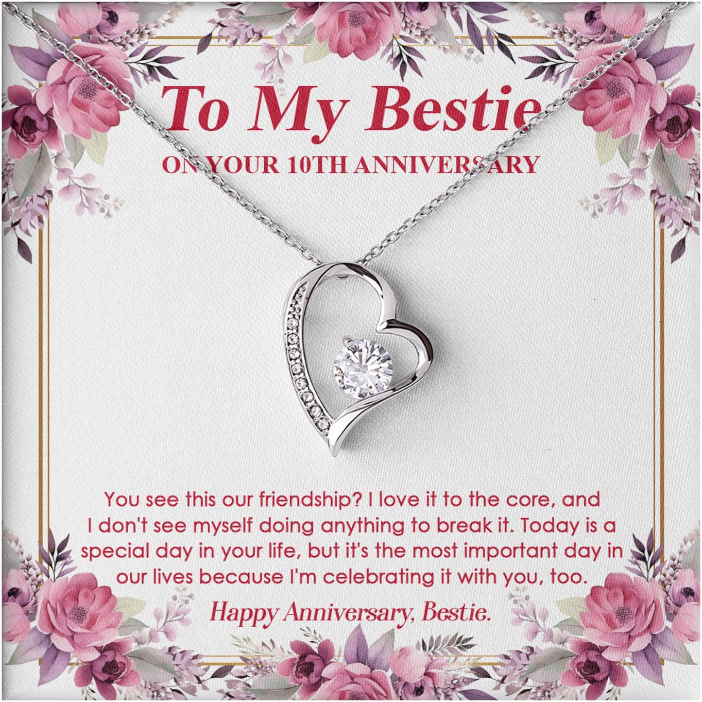 Netecom Personalized 60th Anniversary To My Bestie Necklace, Custom Message Card with Name, Forever Lover Jewelry Gift for Best Friend Women Sister Mom Daughter, Valentine, Birthday, Christmas