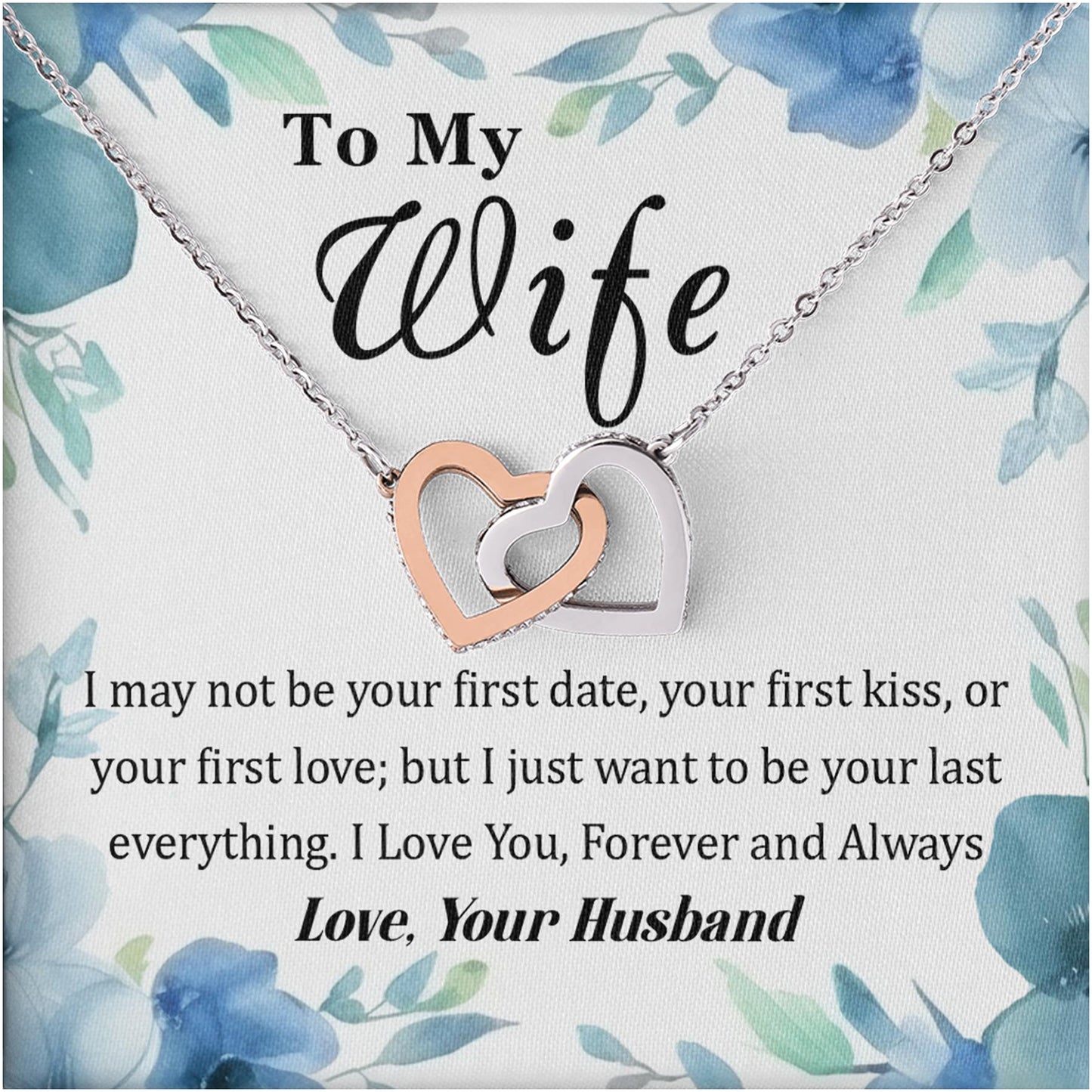 Netecom Personalized To My Wife Necklace from Husband, Interlocking Heart Jewelry with Floral Card, Romantic Birthday, Anniversary, Christmas Gift
