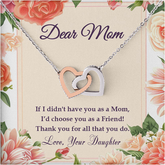 Netecom Personalized Dear Mom Necklace from Daughter, Custom To My Mom Message Card with Name, Interlocking Heart Jewelry Gift for Birthday, Christmas
