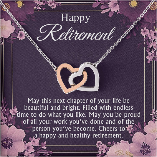 Netecom Personalized Retirement Necklace for Women from Coworkers, Custom Message Card with Name, Interlocking Heart Jewelry Gift for Colleague, Leaving Job, Birthday, Christmas