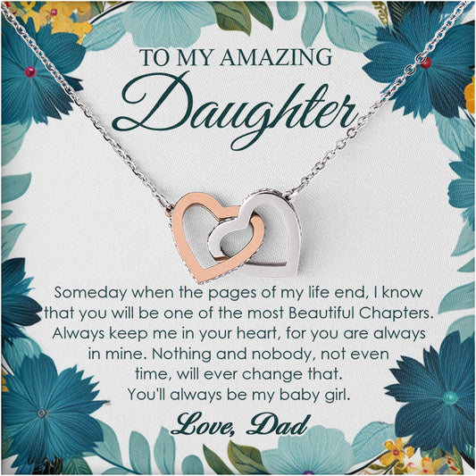 Netecom Personalized To My Amazing Daughter Necklace from Dad, Custom Message Card with Name, Interlocking Heart Jewelry Gift for Birthday, Christmas