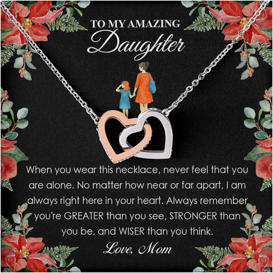 Netecom Personalized Mother to Daughter Necklace – Interlocking Hearts Jewelry with Meaningful Quote Card, Birthday, Graduation, Christmas Gift from Mom