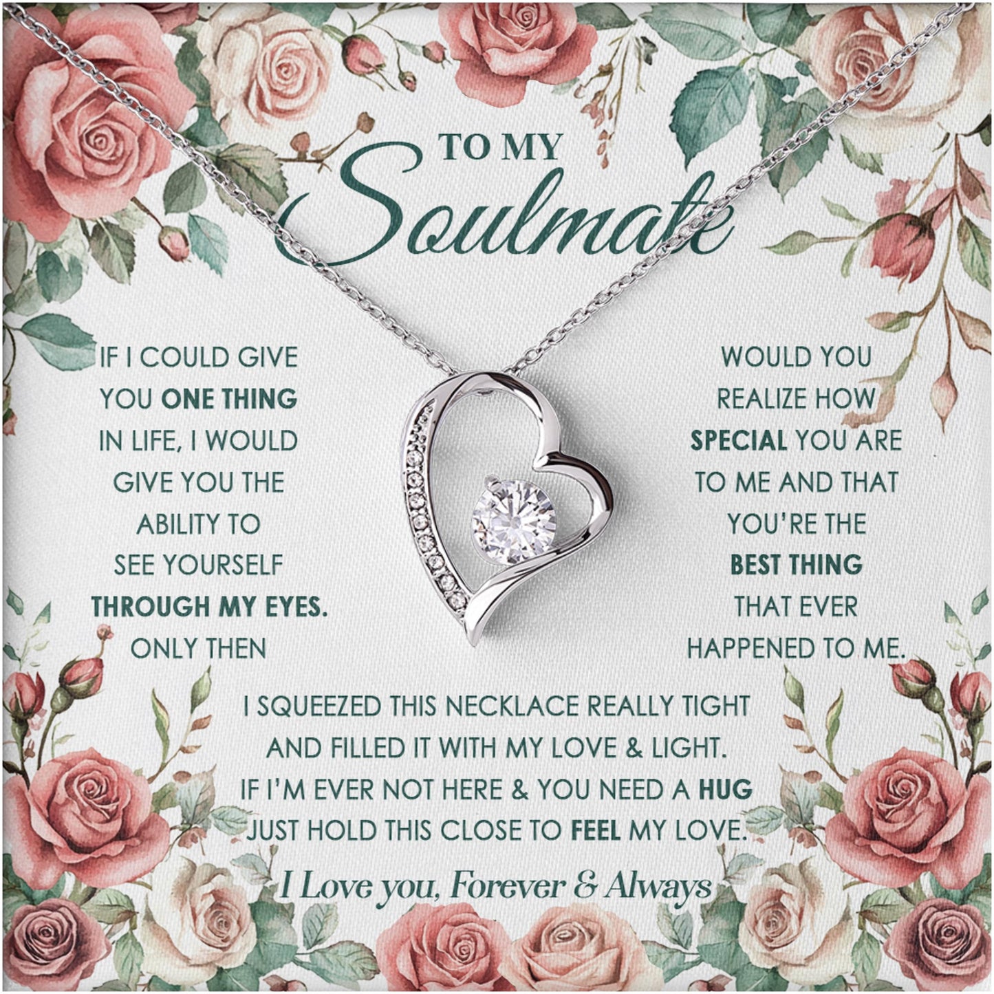 Netecom Personalized To My Soulmate Necklace For Women, Custom Message Card with Name From Husband Wife Girlfriend Boyfriend, Forever Lover Jewelry Gift for Birthday, Anniversary, Christmas, Wedding