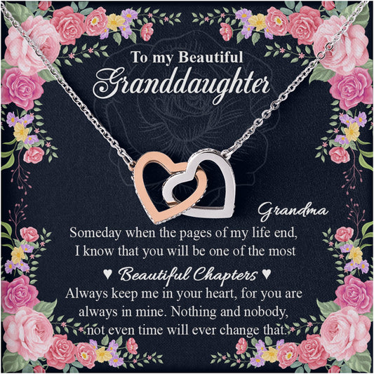 Netecom Personalized Grandma to Granddaughter Necklace – Interlocking Hearts Jewelry with Sentimental Quote Card, Birthday, Graduation, Christmas Gift from Grandma