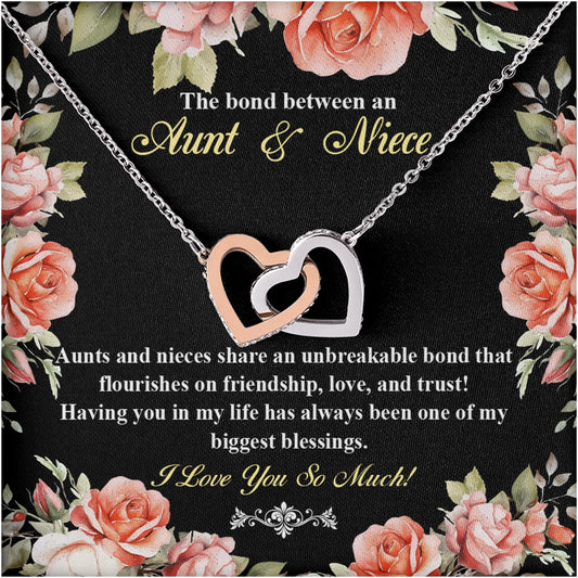 Netecom Personalized Aunt to Niece Necklace – Interlocking Hearts Jewelry with Sentimental Quote Card, Birthday, Graduation, Christmas Gift from Aunt