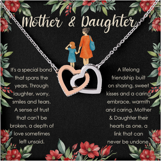 Netecom Personalized Mother & Daughter Necklace, Interlocking Hearts Jewelry with Black Floral Card, Birthday, Christmas, Graduation Gift from Mom to Daughter