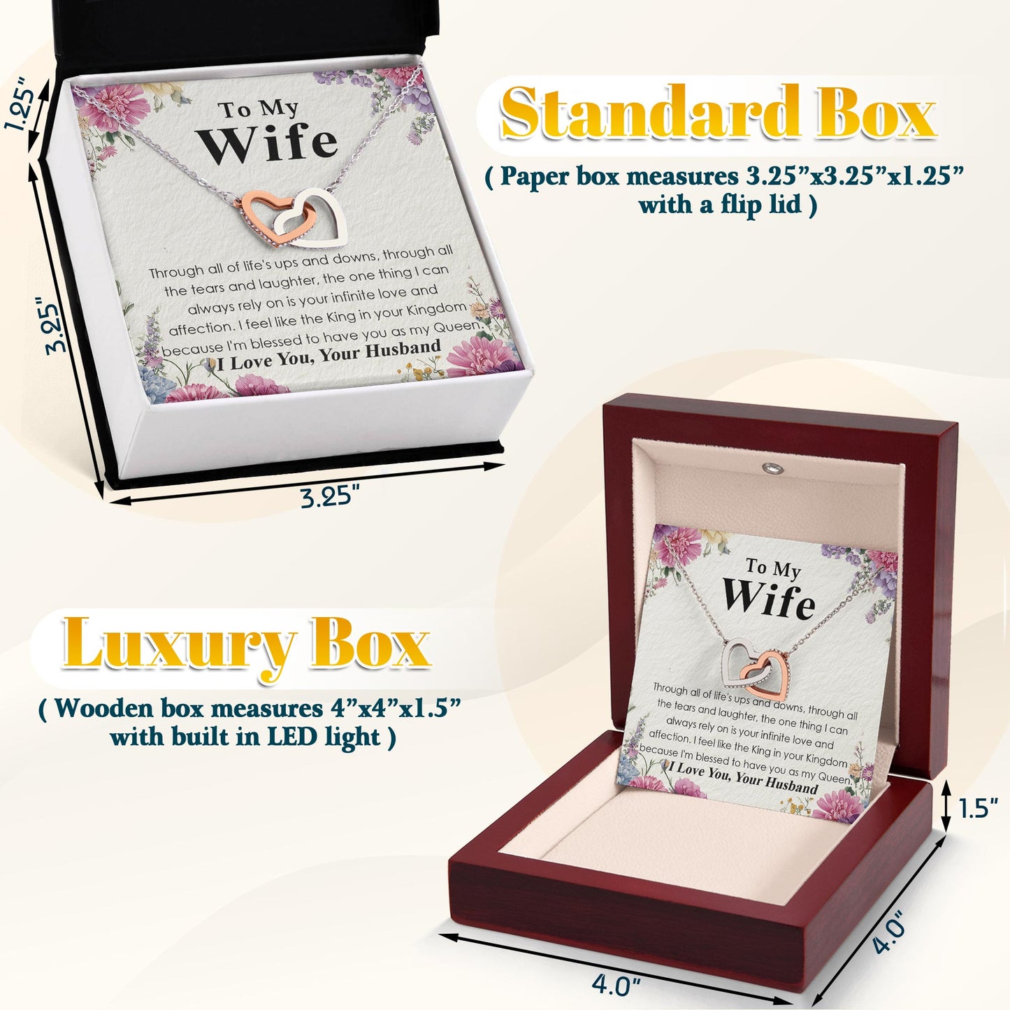 Netecom Personalized To My Wife Necklace from Husband, Interlocking Hearts Jewelry with Queen Message Card, Romantic Anniversary, Birthday, Christmas Gift