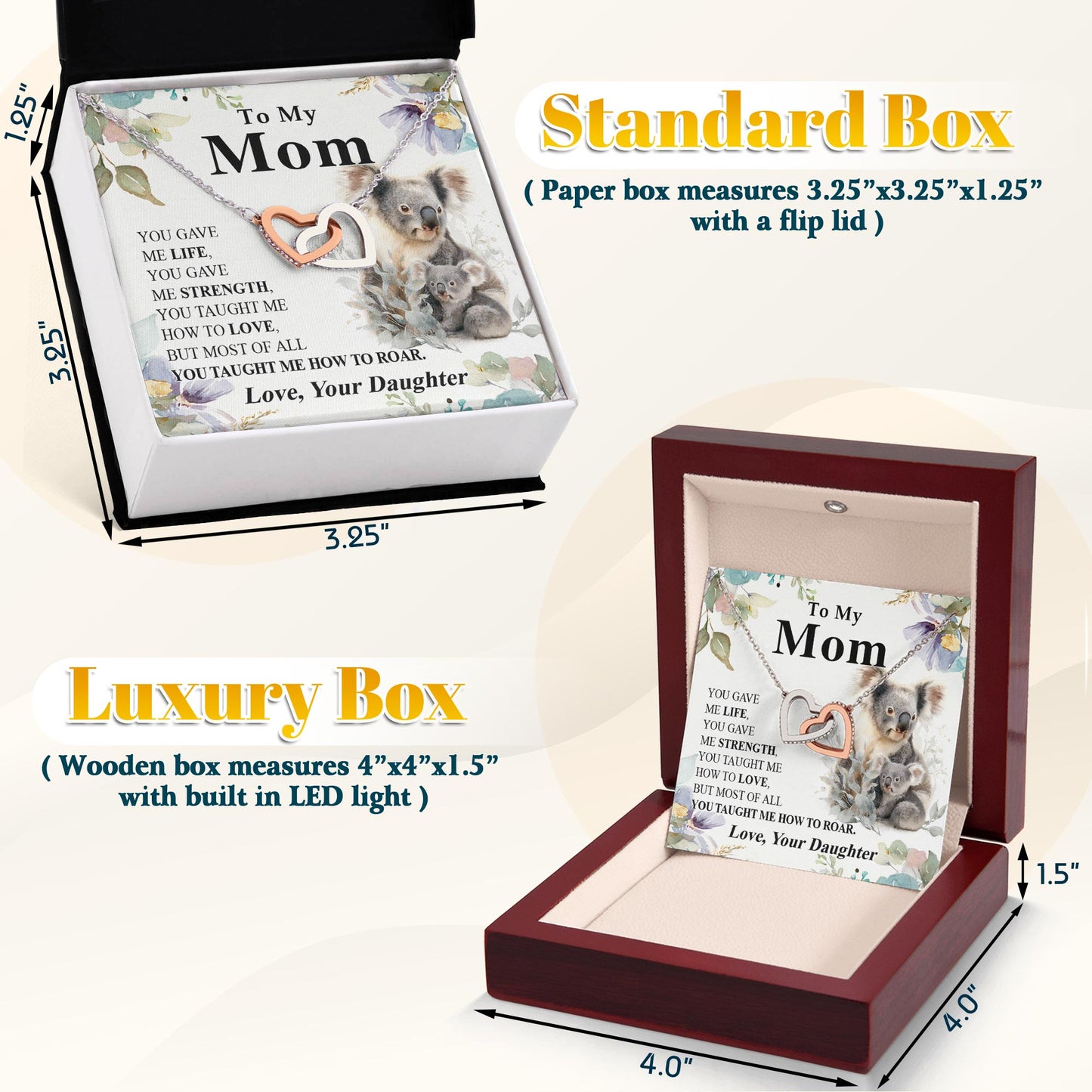 Netecom Personalized To My Mom Necklace from Daughter, Interlocking Heart Jewelry with Koala Card, Mother’s Day, Birthday, Christmas Gift for Mom