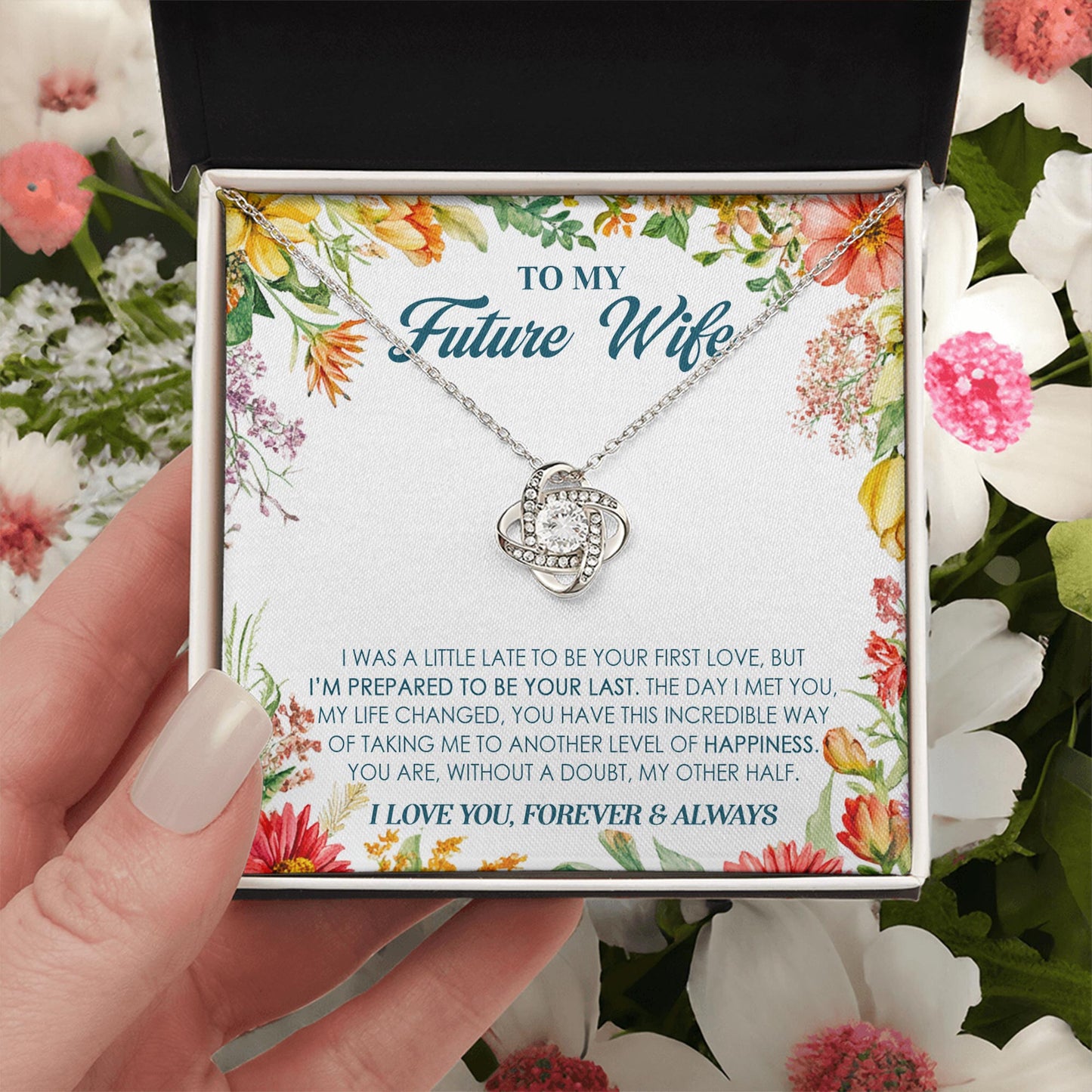 Netecom Personalized To My Future Wife Necklace from Fiancé Soulmate, Custom Message Card with Name, Love Knot Jewelry Gift for Birthday, Anniversary, Christmas, Wedding, Valentine