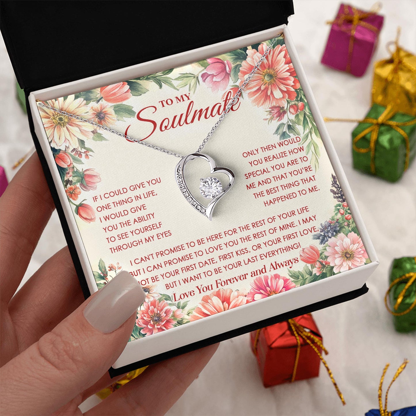 Netecom Personalized To My Soulmate Necklace For Women, Custom Message Card with Name From Husband Wife Girlfriend Boyfriend, Forever Lover Jewelry Gift for Birthday, Anniversary, Christmas, Wedding