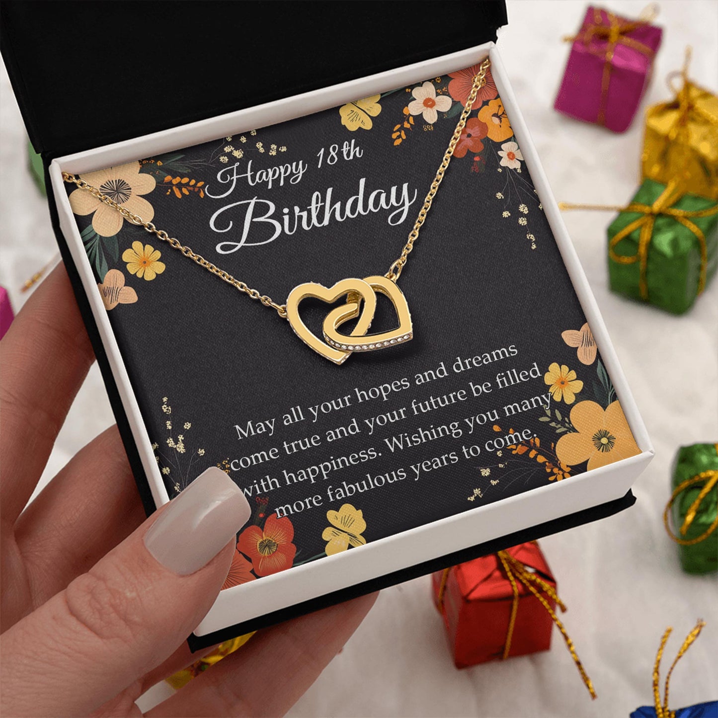 Netecom Personalized Birthday Jewelry, Interlocking Hearts Necklace with Custom Floral Card, Unique Gift for Women, Teens, Friends