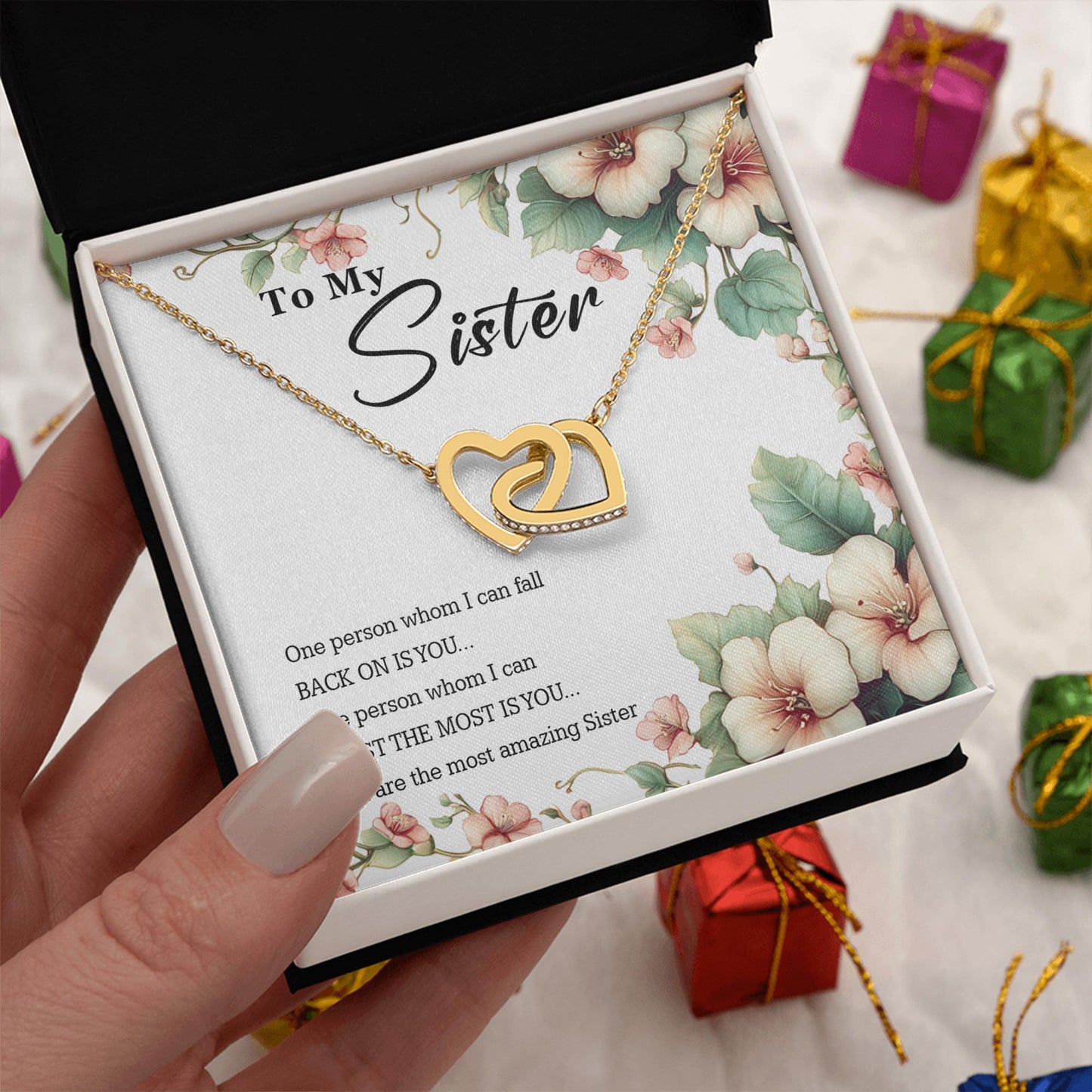 Netecom Personalized To My Sister Necklace, Custom Message Card with Name, You Are The Most Amzing Sister Interlocking Heart Jewelry Gift for Birthday, Christmas