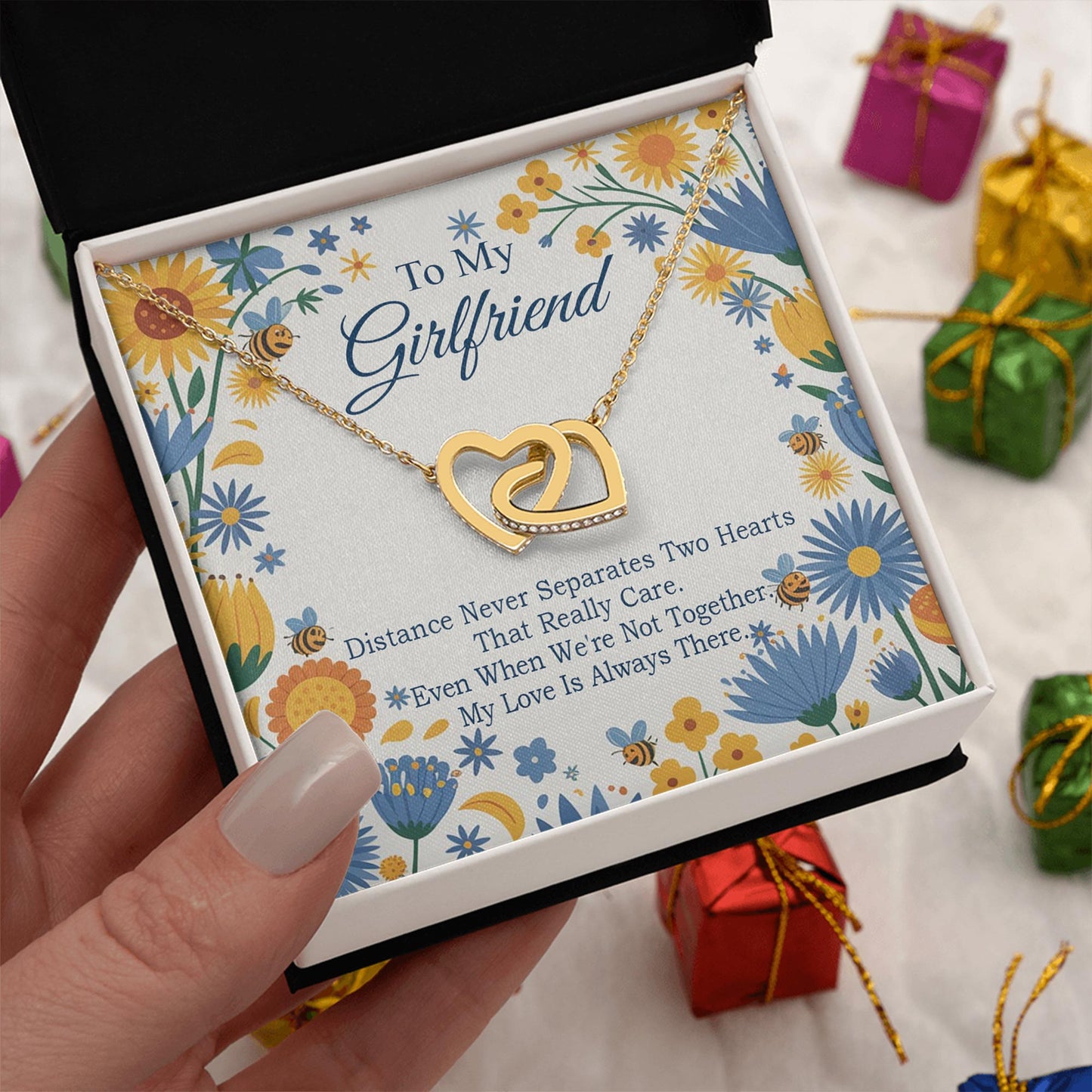 Netecom Personalized To My Girlfriend Necklace from Boyfriend, Custom Vintage Floral Message Card with Name, Interlocking Heart Jewelry Gift for Wedding, Birthday, Christmas, Anniversary