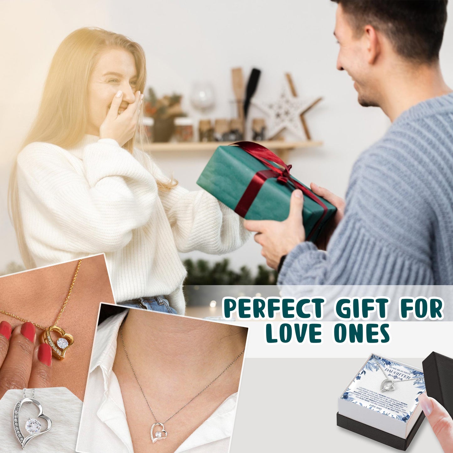 Netecom Personalized Father to Daughter Necklace – Heart-Shaped Pendant with Diamond and Sentimental Quote Card, Birthday, Graduation, Christmas Gift from Dad