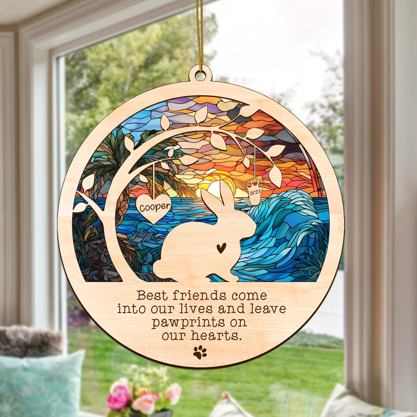 Netecom Personalized Rabbit Memorial Suncatcher, Bereavement Gift for Rabbit Christmas Ornament with Name, Pet Loss Gifts for Bunny Lovers Loss of Rabbit Sympathy Gift, Rabbit Lover Gift