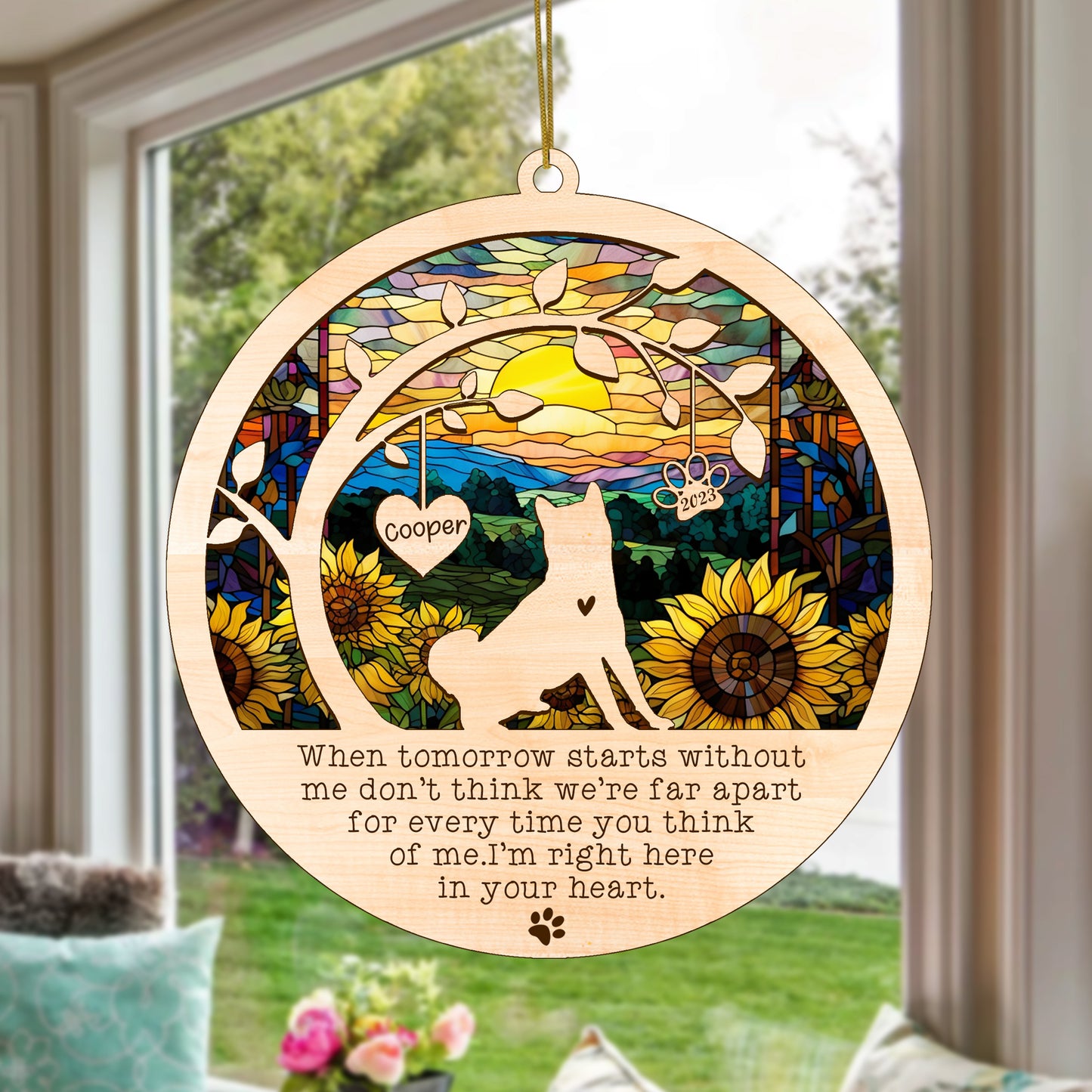 Netecom Akita Dog Memorial Suncatcher, Personalized with Name Date Akita Dog Breeds Suncatcher, Pet Loss Suncatcher, Bereavement Gift Dog Memorial Ornament Loss of Pet Sympathy Gift Dog Lovers